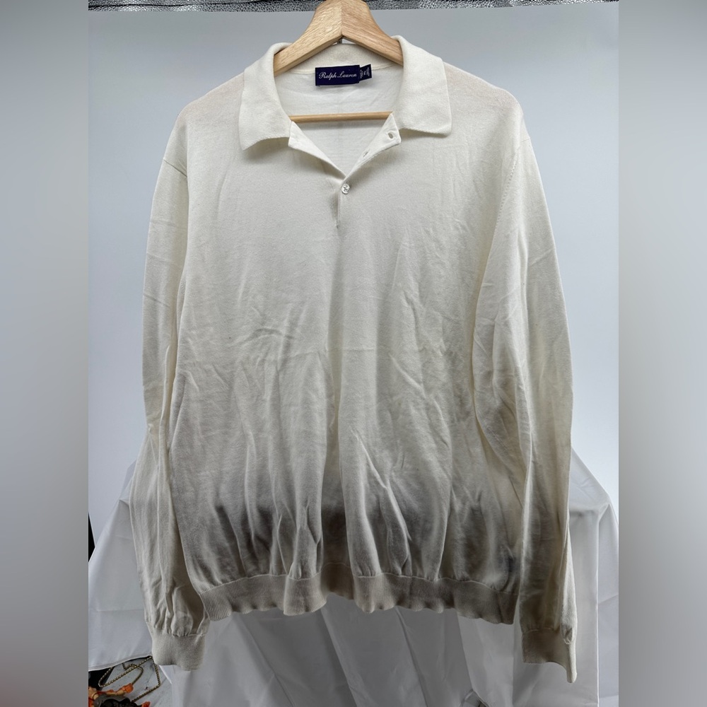 Ralph Lauren purple label cream long sleeve polo shirt